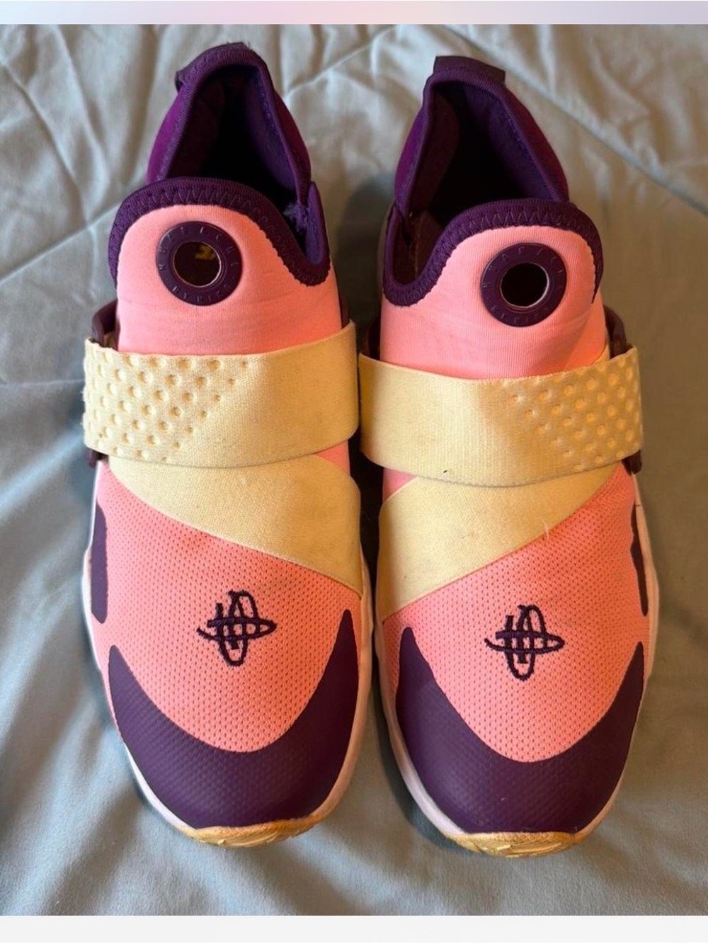 Nike Pink and Purple Slip-On Sneakers with Yellow Strap